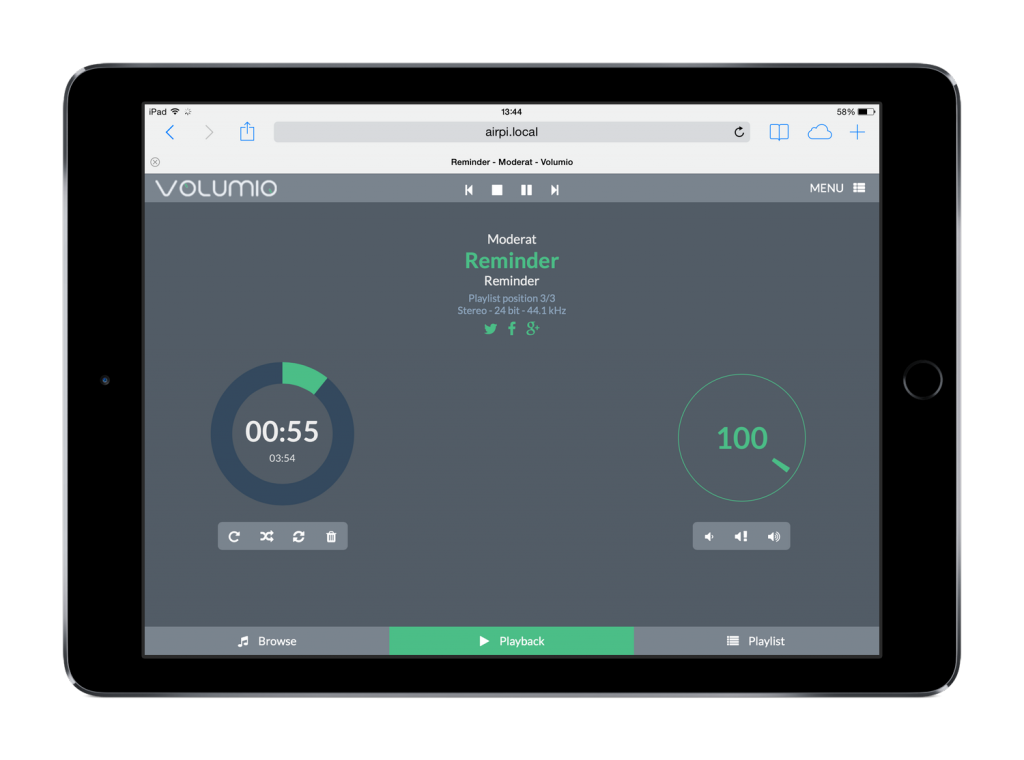 Volumio web interface on iPad