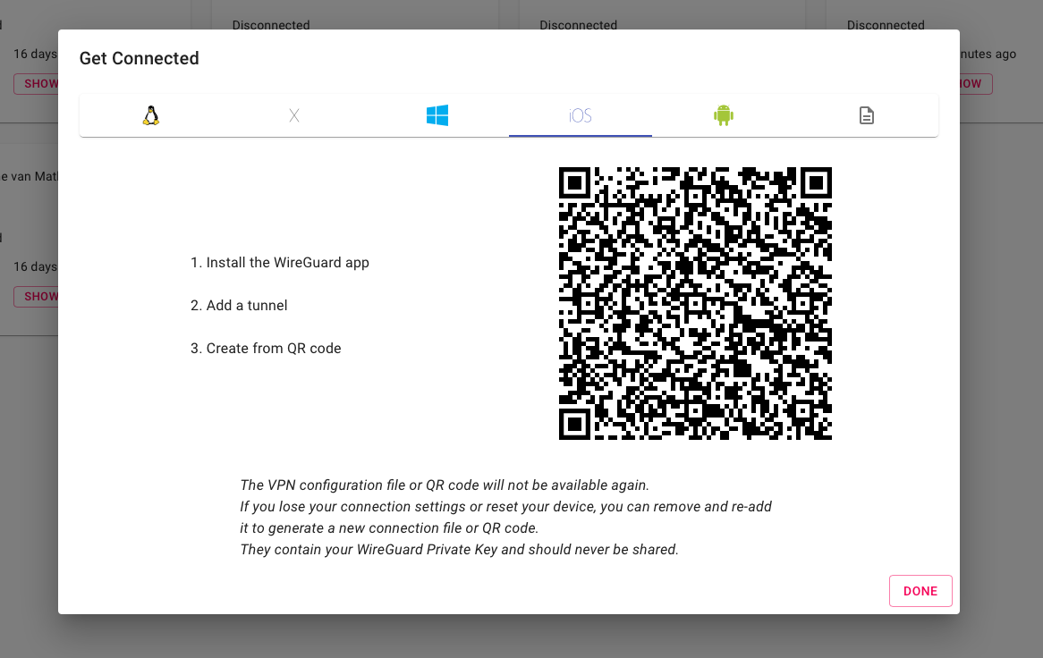 wg-access-server client configuration with QR code